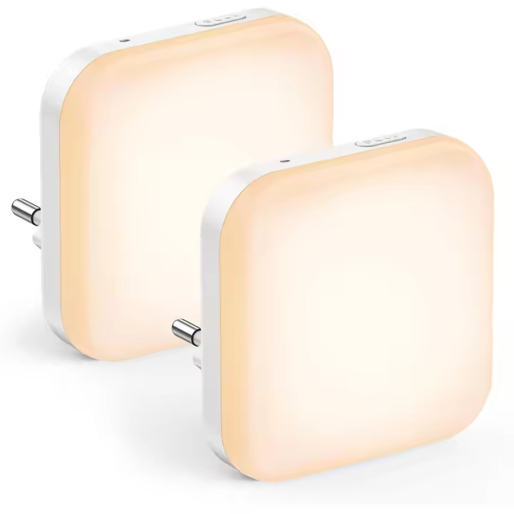 Luz Nocturna Infantil Enchufe, 2 Piezas Nocturna LED para Habitación con Sensor, 3 Niveles de Brillo, Lampara Bebe Noche para Baño, Armario, Pasillos, Dormitorio, Sala, Blanca Cálid - 1