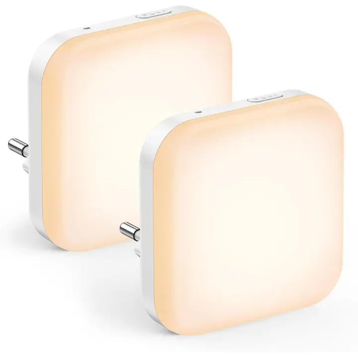 Luz Nocturna Infantil Enchufe, 2 Piezas Nocturna LED para Habitación con Sensor, 3 Niveles de Brillo, Lampara Bebe Noche para Baño, Armario, Pasillos, Dormitorio, Sala, Blanca Cálid - 1