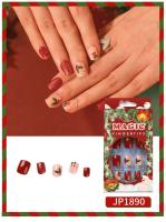 Juego De 24 Uñas Postizas De Acrílico Navidad Con Hojas Plateadas Falsas Uñas Cortas Francesas Adhesivas Removibles Para Fiesta - details 1