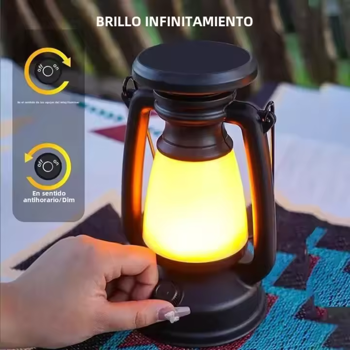 Lámpara Portátil LED Recargable USB Retro Solar Para Camping Impermeable Con Luz De Emergencia Para Exterior Y Tienda De Camping - 1