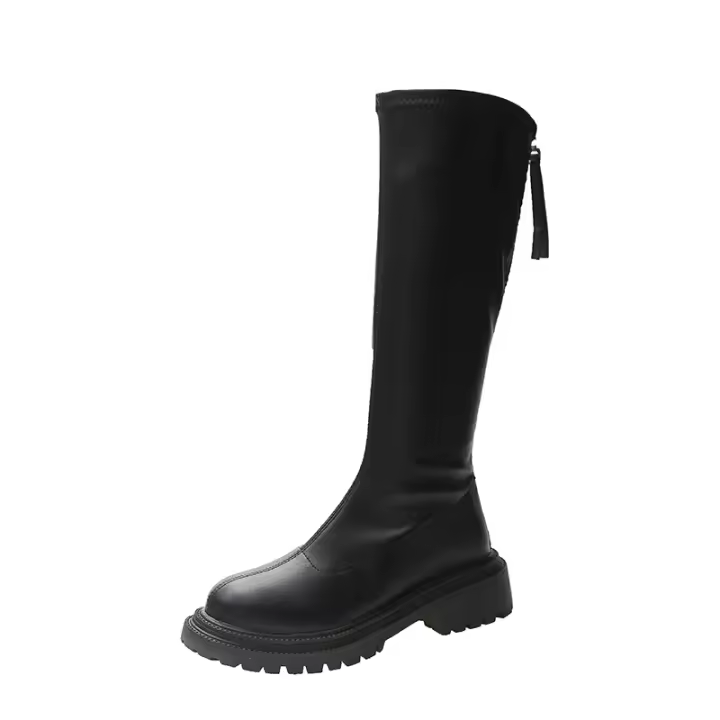 Botas De Mujer Invierno 2021 Nuevas Botas De Caballero Con Lona De Piel Artificial Y Forro De Algodón Terciopelo Modernas Suela De Goma Tacón Cuadrado Altura Media - 1