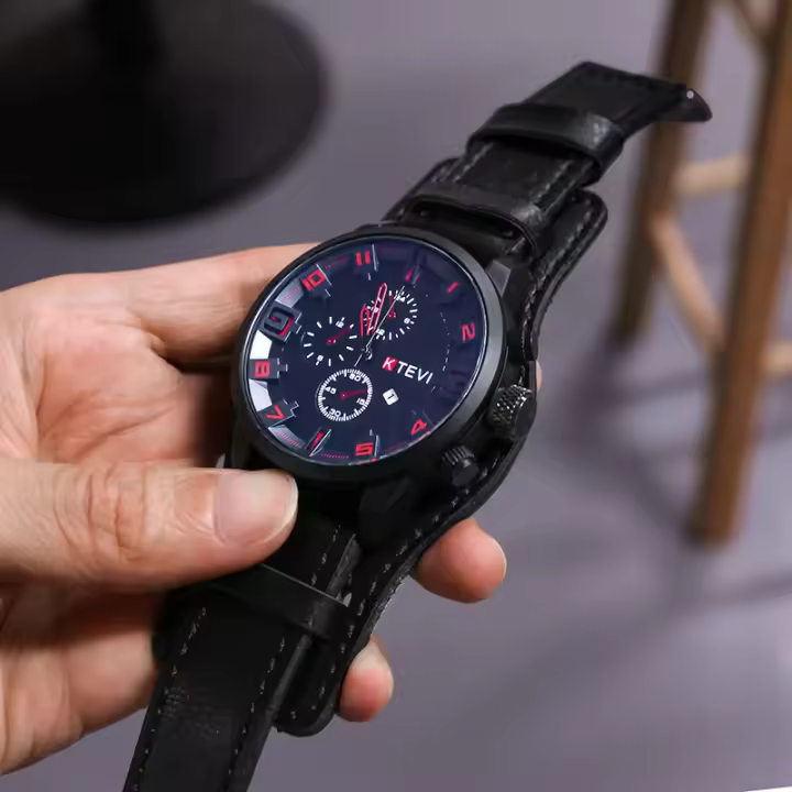 Reloj Retro Para Hombre De Lujo Con Correa De Cuero PU Reloj De Pulsera Militar Táctico De Gran Dial Calendario Completo Movimiento De Cuarzo - 1
