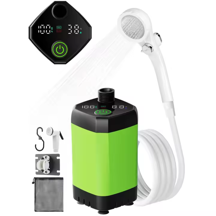PORCHEDDU Ducha Portatil Camping, Ducha Camper Mejorada con Pantalla de Temperature y Potencia, Eléctrico Portátil Recargable Ducha con 6000mAh Batería para Camping, Plantas de Jardín,Coche, Lavar al Perro - 1