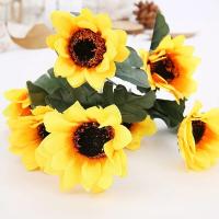 1 Rama De 7 Cabezas De Girasoles Artificiales 29cm Flores Falsas Para Decoración De Jardín Librería Bodas Cafeterías Eventos - details 3