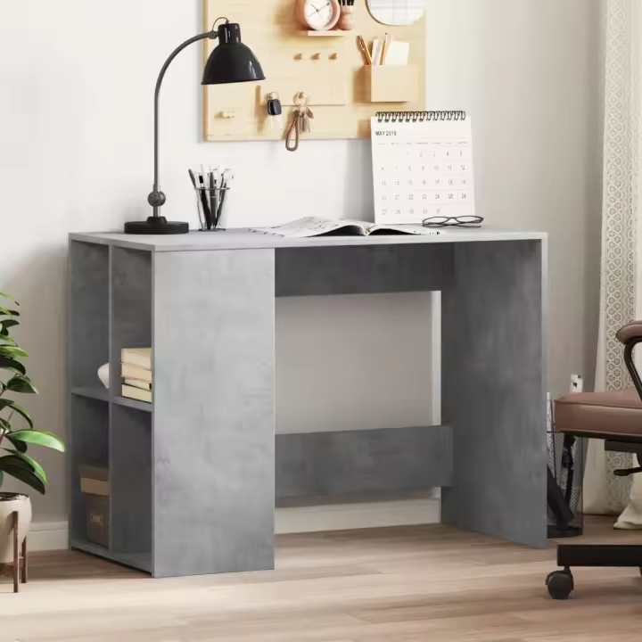 vidaXL Escritorio de madera de ingeniería 102x50x75 cm en color Gris hormigón/Gris sonoma/Blanco y más | estructura resistente ideal para salón dormitorio o estudio - 1