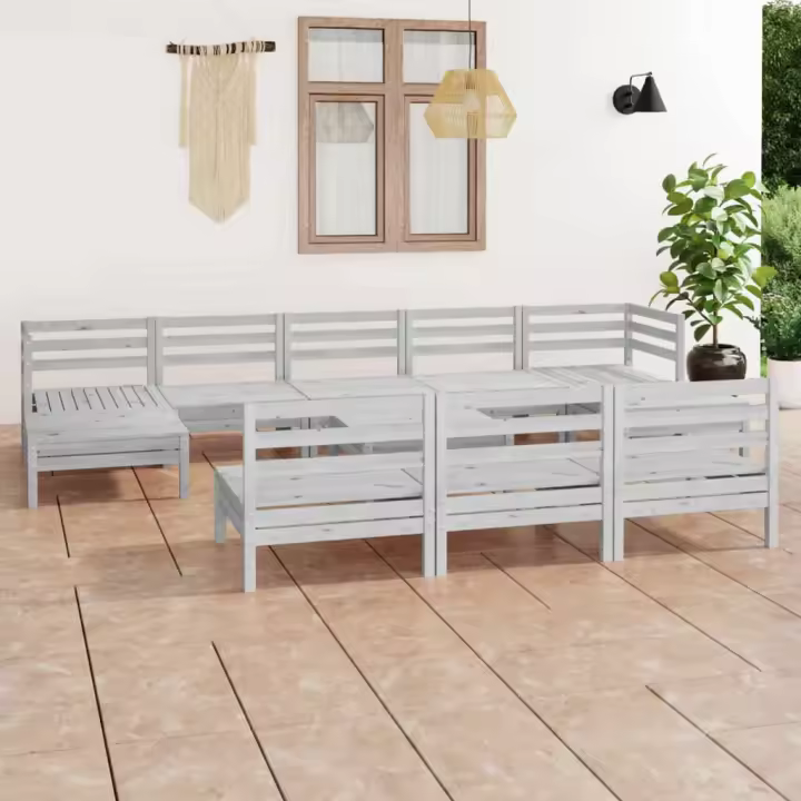 vidaXL Juego de muebles de jardín 11 pzas madera maciza de pino blanco - 1