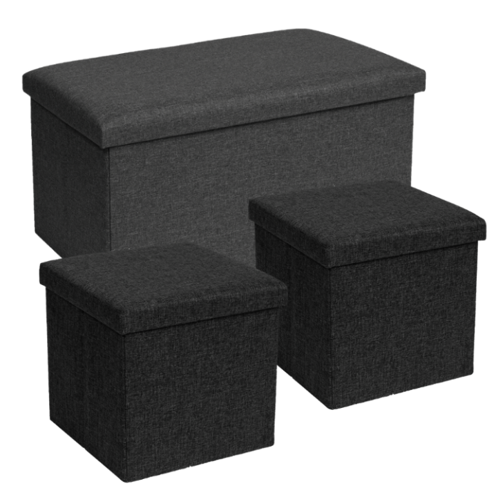 LILI HOME Puff Ottoman Polyester Negro - Diseño Elegante y Funcional - Dimensiones de los Puffs: 📌 Puff Grande: 76 x 38 x 38 cm 📌 Puffs Pequeños: 38 x 38 x 38 cm. Su acabado en Polyester negro le da un toque moderno y sofisticado, mientras q