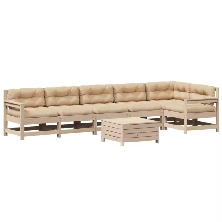 vidaXL Juego de muebles de jardín 7 pzas y cojines madera maciza pino - 1