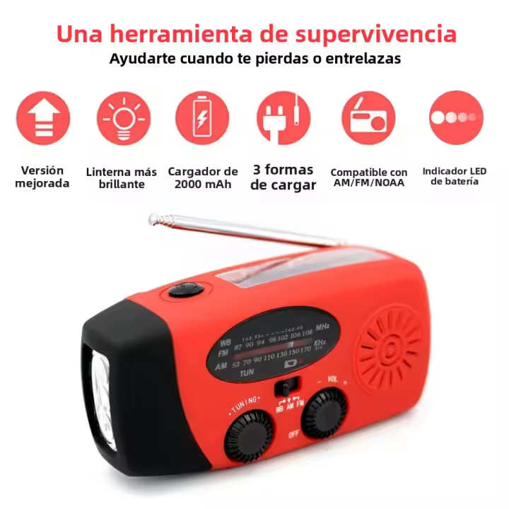 Radio De Manivela Con LED Y USB Multifuncional Para Emergencias Y Camping Recargable Con Energía Solar Y Manivela - 1