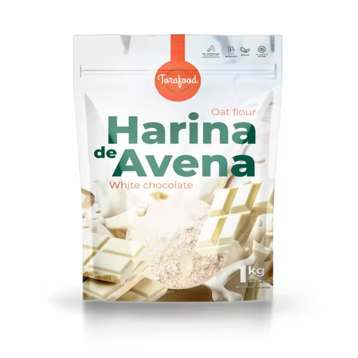 Harina de Avena en polvo | Pack de 2 Unidades | Sabor Chocolate Blanco | 1KG | Ideal para Tortitas de Avena | Rica en fibra | Contiene grasas saludables | TORAFOOD - 1
