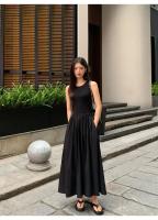 Vestido Midi Negro Vintage TKNOLEGE Para Mujer Con Bolsillos Estilo Vacaciones Moda Casual Oficina A-Line Cuello Redondo Sin Mangas Polyester - details 11