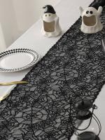 Mantel Halloween De Lámina Negra Con Encaje Y Cobweb Decoración Gótica Para Mesa De Comedor Casa Fiesta Decoraciones De Cocina - details 5