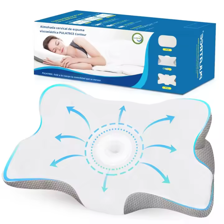 Almohada Ortopédica Pulatree Para El Cuello Y Los Hombros Sin Olor Espuma De Memoria Almohada Ergonómica Para Dormir Cervical De Poliéster/Celulosa 200TC - 1