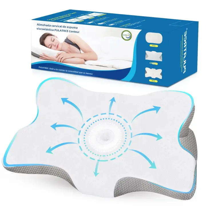 Almohada Ortopédica Pulatree Para El Cuello Y Los Hombros Sin Olor Espuma De Memoria Almohada Ergonómica Para Dormir Cervical De Poliéster/Celulosa 200TC - 1