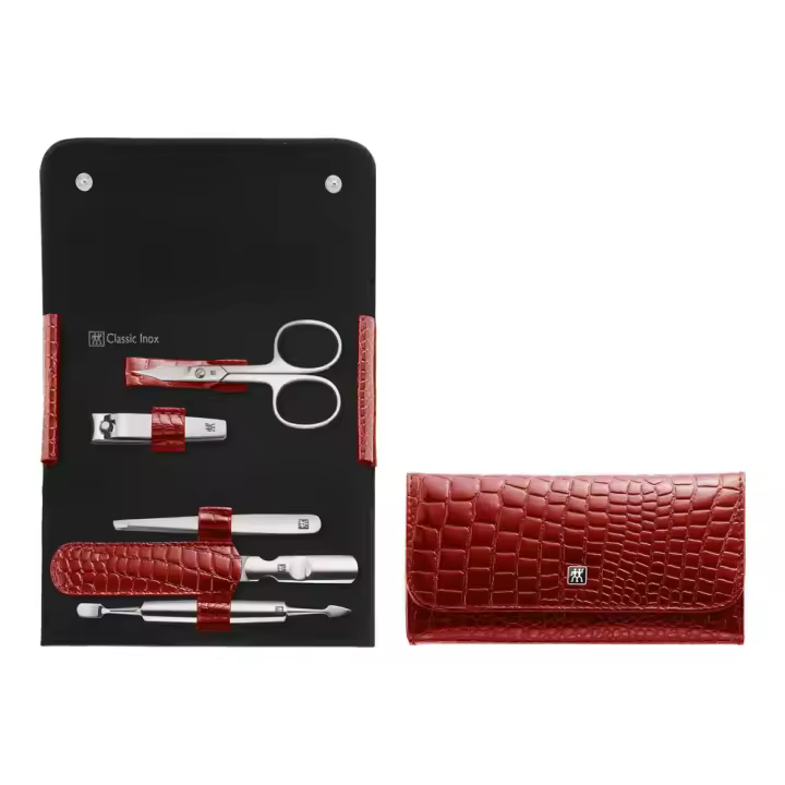 ZWILLING - Estuche depilación y belleza para hombre tijera de uñas, cortaúñas, pinza diagonal, lima zafiro y doble instrumento. Cierre a presión. Acero inoxidable. 5 piezas. - 1