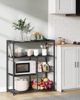 Estantería de cocina con cestas de malla y soporte para microondas, 80x35x95 cm, incluye estantes y ganchos, disponible en marrón rústico, nogal y greige - details 15