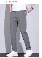 Pantalones Casuales Para Hombre De Seda Helada Verano Alta Elasticidad Suave Cómodo Negocios Rectos De Alta Calidad Talla Mediana Color Caqui - details 13