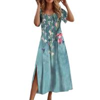 Vestido Largo Elegante Para Mujer Con Estampado Allover Manga Corta Y Rotura Para Primavera Verano Vestido De Fiesta Casual - details 2