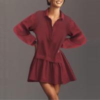 Vestido Mini De Estilo Perezoso Y Cómodo Con Botones Manga Larga Cuello En V Patchwork Casual Para Mujer Vestido Largo - details 29