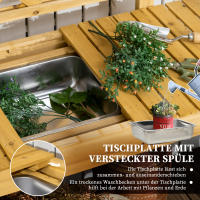 Mesa de plantación Mesa de jardinero con tablero extensible y fregadero de Maple inoxidable, 2 compartimientos de almacenamiento, Madera, marron, 92x45x120cm - details 5