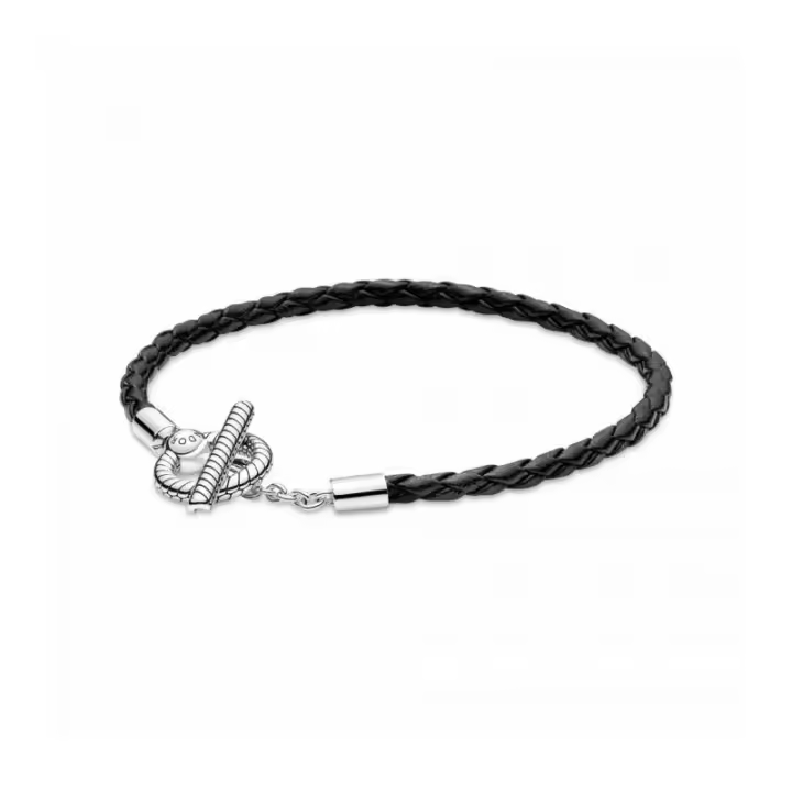 Pulsera Pandora Moments de Cuero Trenzado con Cierre en forma de T - 591675C01 - 1