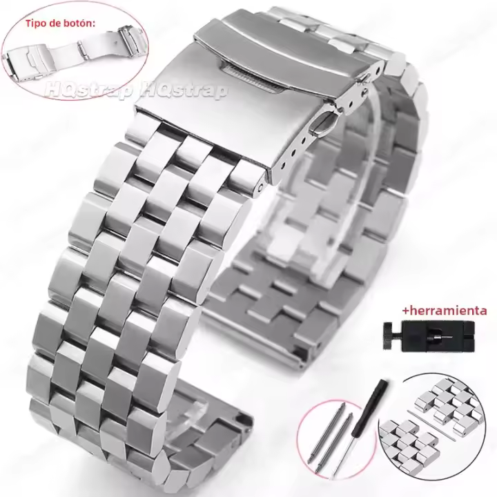 Correa De Reloj De Acero Inoxidable Sólido Completo 18mm 20mm 22mm 24mm 26mm Con Interface Plana Y Herramienta De Alta Calidad Accesorios Para Relojes Tradicionales - 1