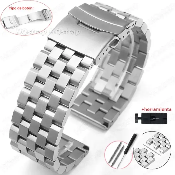 Correa De Reloj De Acero Inoxidable Sólido Completo 18mm 20mm 22mm 24mm 26mm Con Interface Plana Y Herramienta De Alta Calidad Accesorios Para Relojes Tradicionales - 1