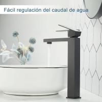 Grifo para lavabo alto, Grifo Negro mate de baño, extra High with Altura de Caño de 240mm, Modern Grifo de baño Cuadrado monomando with Manguera, inoxidable Maple sin plomo - details 1
