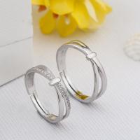 Elegante anillo de pareja ajustable con lazo S925 - Anillo abierto con delicadas rayas cruzadas, alianzas de boda con circonitas, joyería, accesorios de tendencia con dijes para hombres y mujeres, regalo, un par de anillos - details 2