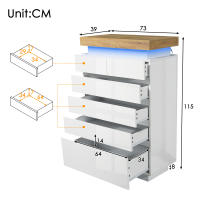 Cajonera, Aparador de Alto Brillo con 6 Cajones, Iluminación LED (Control App), Armario Multifunction para Sala de estar y Dormitorio, 115x73x39 cm - details 8