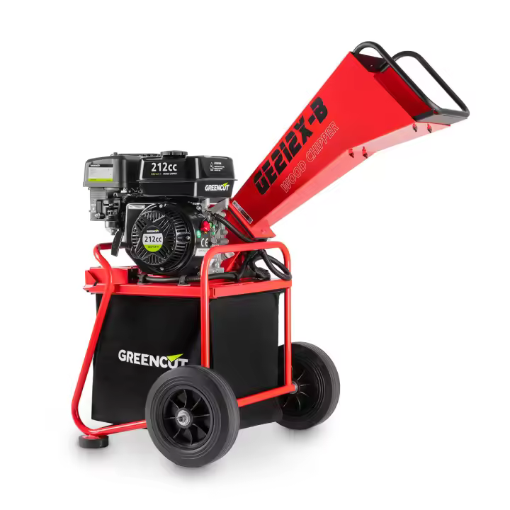 GREENCUT GE212X-B - Biotrituradora gasolina de 212cc y 5kw, diametro corte 50mm, saco 64L, ruedas y asa para transporte - 1