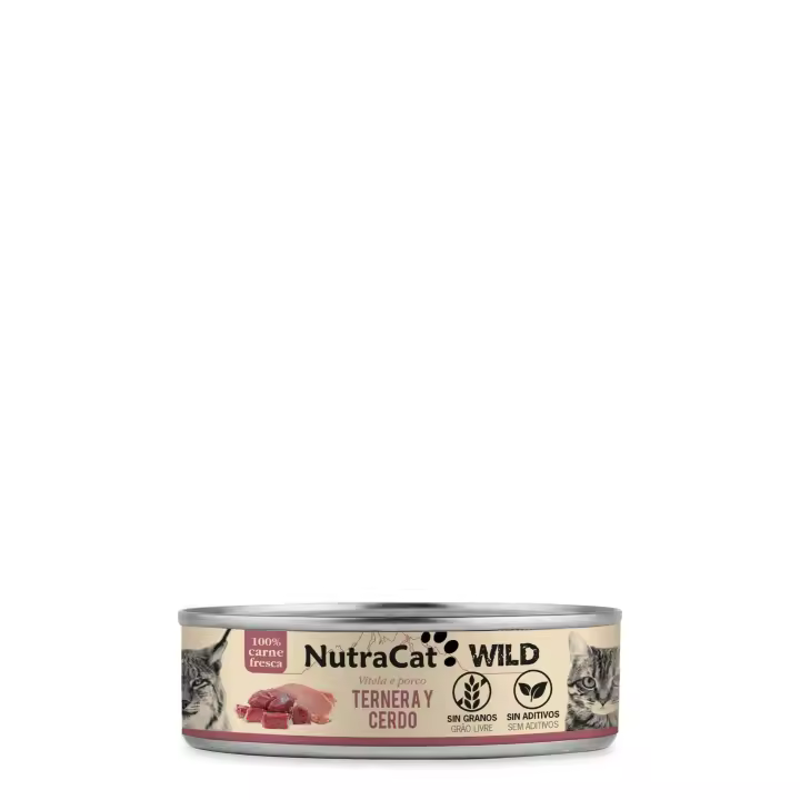 Lata de ternera y cerdo para gatos NutraCat WILD 80g 15 LATAS - 1