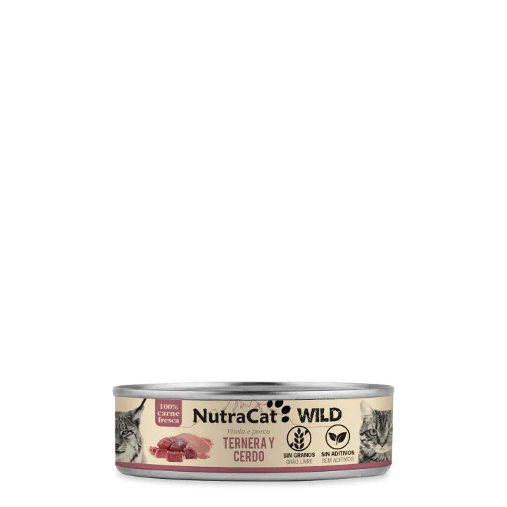 Lata de ternera y cerdo para gatos NutraCat WILD 80g 15 LATAS - 1