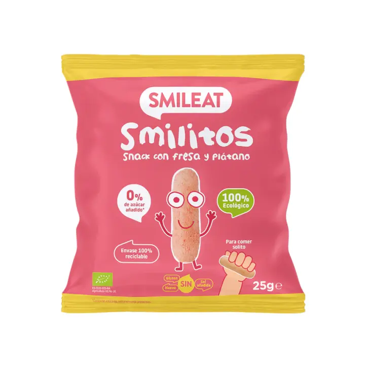 Smilitos de fresa y plátano bio Smileat 25 gramos - 1