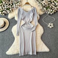 Vestido Largo De Mujer Con Cuello En V Y Manga Larga Blanco Elegante Con Cierre De Lazos Estilo Callejero Alta Moda Para Otoño Y Playa - details 20