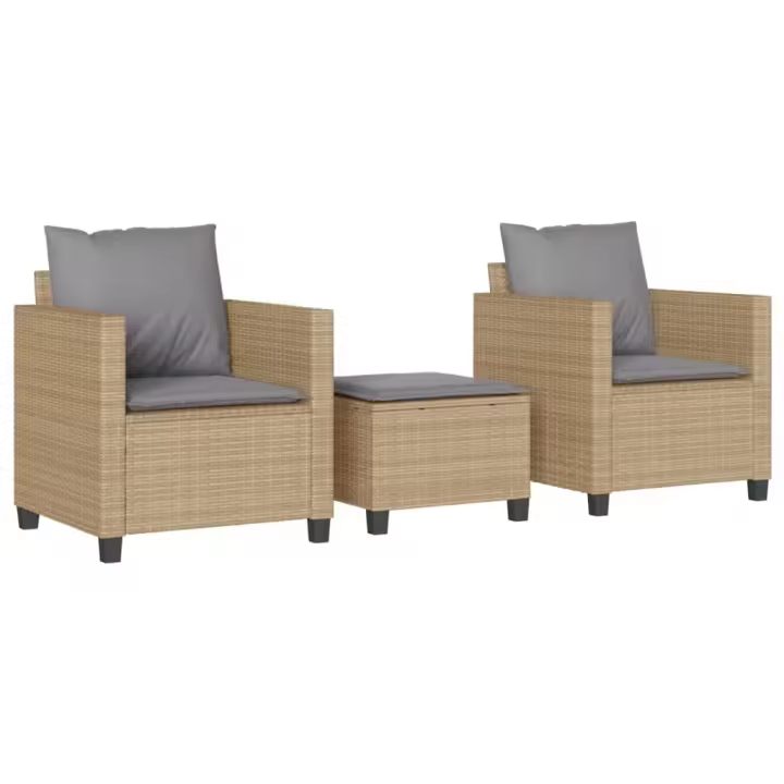 vidaXL Sillas y mesita de jardín 3 piezas ratán sintético cojín beige - 1