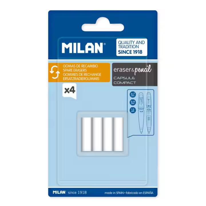 MILAN Blíster 4 Gomas de Recambio Portaminas CAPSULE y COMPACT - 1
