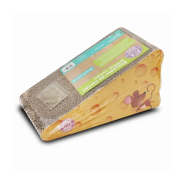 COTTECOTA-Rascador para gatos de cartón con forma de queso, arañador para mascotas, afilador de uñas reciclable 30 x 17 x 15 cm  rampa y rastreo de cartón para gatos almohadilla de rascar corrugado con pendiente, cama de salón para gatos gatitos Ref.51073 - 1