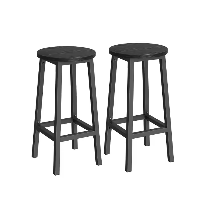 VASAGLE Taburete de bar, Juego de 2, Sillas de Bar, Sillas de Cocina con Estructura de Metal, FÁcil Montaje, con ReposapiÉs, para Cocina, SalÓn, Comedor, Beige Roble y Blanco Clásico/Greige y Negro/Negro Ébano y Negro Clásico - 1