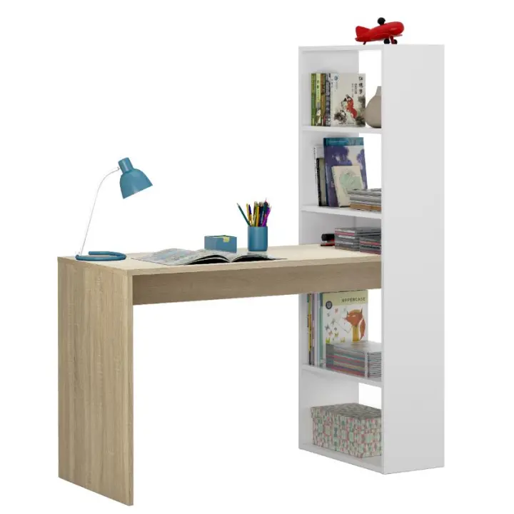 MOBELCENTER- Mesa escritorio con estantería Duplo Roble Canadian-Blanco artik - 1