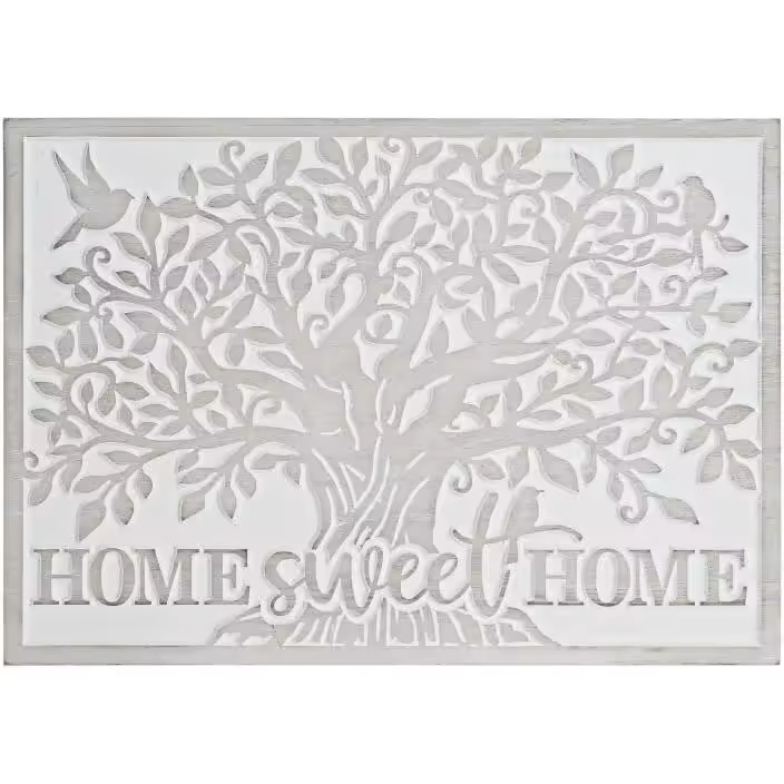 Mural Tallado Natural Blanco de Madera Home Sweet Home, Arbol de la Vida para Decoracion-DAMDAM GO - 1