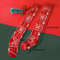 Calcetines De Navidad Para Mujer Con Patrón De Reindeer Over-the-Knee Gruesos Y Calurosos Con Pompom Calcetines De Invierno - details 3