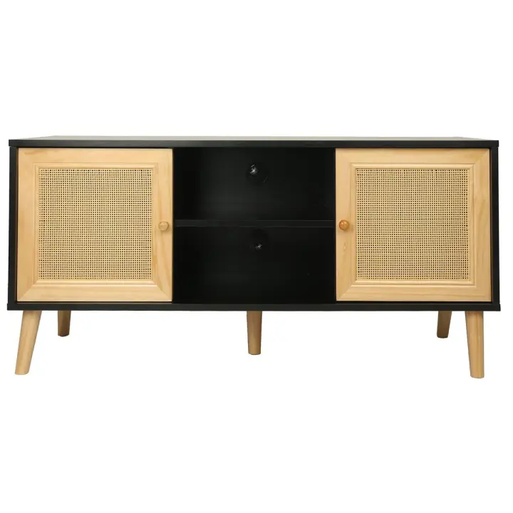 Mueble TV de caña escandinavo "Iguana" - 120 x 30 x 56,5 cm - Negro - 1