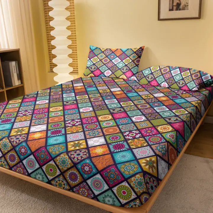 Sábana De Cama Bohemia Con Patrón Frosting 100% Poliéster Colchón Excluido Para Dormitorio Estilo Impresión - 1