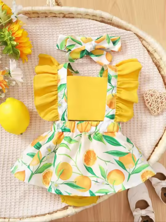 Vestido De Verano Para Bebé Cómodo Y Fresco Con Estampado De Frutas Y Verduras Estilo Casual Y Dulce Para Niñas - 1