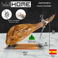 Jamonero IBERIA Luxe con Cabezal Giratorio, Base de Madera y Acabados en Acero Inoxidable WELLHOME - Soporte para Jamón - details 1