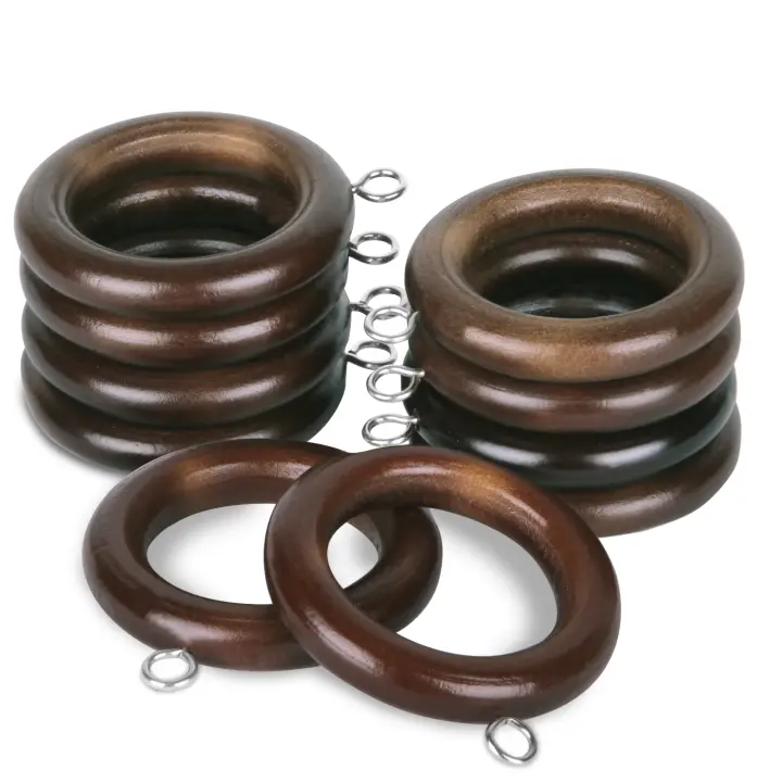 Anillas de Cortina de Madera para ø 28mm con Ojales. con Gancho de Acero Inoxidable, Arandelas para Barra de Cortina. - 1