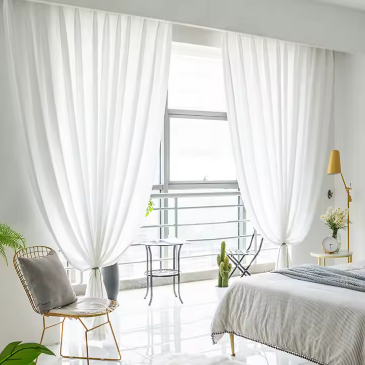 Cortina Moderna Y Minimalista De Color Sólido Translúcida Para Decoración De Sala De Estar 1 Pieza Con Bolso De Percha Proporciona Privacidad - 1