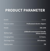 Cortauñas Profesionales KEMEI Para Hombres Negro Recargables KM-2296 KM-2290 Corte Seco Y Húmedo Batería Recargable 85 Minutos De Uso - details 19