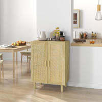 HOMCOM Aparador 2 Puertas de Rejilla de Ratán Aparador para Salón Nórdico con Estantes Ajustables para Comedor Entrada Dormitorio Natural 73x41x102 cm - details 1